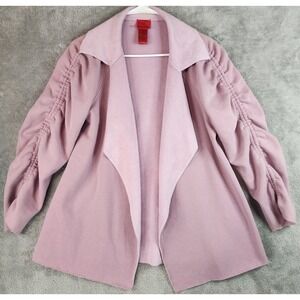 V Cristina Jacket Womens Medium Purple Ruched Drape Front Cardigan Sweater